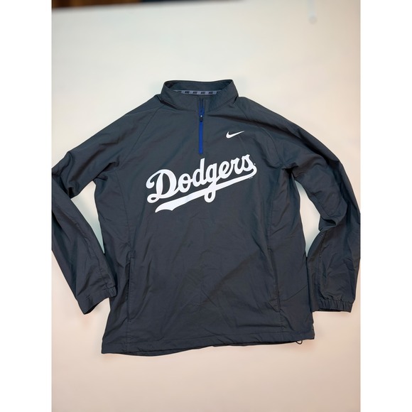 Nike Los Angeles Dodgers Mens Large Quarter Zip Windbreaker Jacket Gray MLB